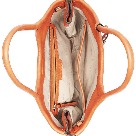 New CALVIN KLEIN Orange Gabrianna Slim Expandable Tote - Picture 6 of 11